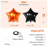 12Pcs 18" Orange & Black Star Balloons - Halloween Party Decorations for Indoor Events