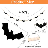 Halloween Wood Felt Bat Bead Garland Banner for Indoor Outdoor Fireplace Wall Decor