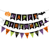 Colorful Halloween Happy Birthday Banner Pumpkin Ghost Pennant Party Decorations