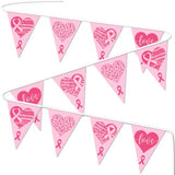 Pink Ribbon Pennant Banner for Breast Cancer Awareness Party Decorations, Pink Ribbon Banner for Breast Cancer Prevention Month, Fabric Hanging Banner for Breast Cancer Awareness Scene