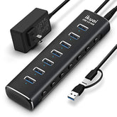 Powered Usb 3.0 /Usb C Hub, Aluminium 7-Port Usb Hub Splitter With Ac Adapter