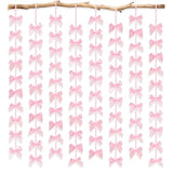 Pink Bow Garland, 8Pcs Satin Ribbon Bow Hanging Banners, Pink Bow Decor For Coquette Birthday Girls Bow Theme Birthday Party Baby Shower Bridal Shower Bachelorette Party Supplies