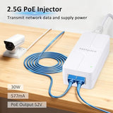 Poe+ Injector 2.5Gb, Converts Non-Poe To Poe, 100/1000/2500Mbps And 802.3At/Af Compliant, Plug & Play, Up To 100M(328 Ft), 52V 30W Poe Adapter For Ip Camera/Ip Phone/Access Control System