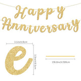 Glitter Happy Anniversary Banner Gold Happy Anniversary Decorations Wedding Party Decorations for Anniversaries Ceremony Wedding Party Supplies