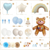 Dusty Blue Birthday Decorations, Teddy Bear Theme Sand White Grey Double Stuffed Blue Balloon Arch Garland Kit, Macaron Confetti Blue Balloons Birthday Party Decorations Supply Boho Decor For Boys