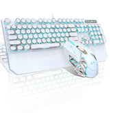 Typewriter Mechanical Gaming Keyboard And Mouse Combo, Retro Punk Round Keycaps Rgb Rainbow Backlit Wired Keyboard For Game And Office, For Windows Laptop Pc, Red Switches(White)