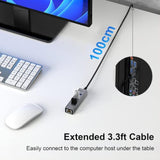 Usb And Usb C To Ethernet Adapter, 3.3Ft Long Cord,Aluminum 3 Ports Usb 3.0 Hu