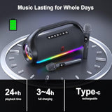 Portable Bluetooth Speaker Wireless With 2 Microphones, Ipx5 Waterproof Speakers With Deep Bass & Led Lights, Loud Stereo Portable Speaker For Outdoor Indoor Home Parties Hiking Camping