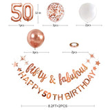 Rose Gold Fifty & Fabulous Happy 50Th Birthday Banner Garland Foil Balloon 50 For Womens 50Th Birthday Decorations Hanging 50 And Fabulous Cheers To 50 Years Old Birthday Party Supplies Backdrop