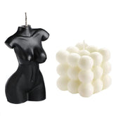 2 Pcs Bubble Cube Candles And Female Body Shaped Candle,Handmade Soy Wax Scented Candle,Bedroom Bathroom Home Aesthetic Decor Candle (Black +White)