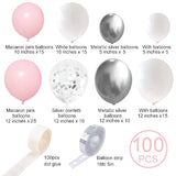 Silver Pink Balloons Garland Kit, 100Pcs White And Silver Confetti Met