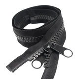 2Pcs #10 60 Inch Separating Large Plastic Zippers Black Tape With Doub