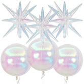 6Pcs Iridescent Foil Balloons,22Inch Clear 4D Round Ball Balloon And Explosion Star Balloon For Birthday Wedding Baby Shower Prom Party Anniversary Decorations