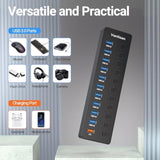 Powered Usb Hub, 11-Port Usb 3.0 Hub Splitter - 10 Usb 3.0 Data Transfer Ports