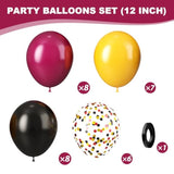 12in Black Burgundy Yellow Balloons with Gold Confetti for Party Decorations
