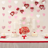 52.4Ft Heart Garland Streamer Pink Hanging Paper Garland Banner For Valentine Bridal Shower Wedding Party Decoration