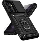 Samsung Galaxy S25 FE Case with Military Grade Drop Tested Slide Camera Cover HD Screen Protector Magnetic Ring Holder Kickstand Protective Phone Case