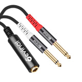 1/4 Trs To Dual 1/4 Ts Y Splitter Cable, 1/4" Female Stereo To Dual 6.35Mm Ts Male Adapter, 6.35Mm Female To 2 1/4 Inch Mono Breakout Cable - 1 Ft