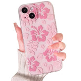 Compatible For Iphone 15 Case Cute Clear Hibiscus Flower Floral Aesthetic Printed Design For Girls Women Soft Tpu Shockproof Protective Girly For Iphone 15-Pink
