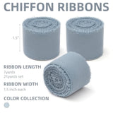3 Rolls Dusty Blue Handmade Chiffon Ribbon,1.5" X 21Yd Frayed Fringe Silk Ribbons (3 Rolls *7Yd) For Gifts Wrapping, Wedding Invitations, Bridal Bouquets, Decorations