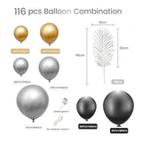 116pcs Black Gold Silver Balloon Arch Kit for 1920s, NYE, Graduation & Party Decor
