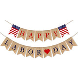Burlap Happy Labor Day Banner Mantel Fireplace Supplies Bunting Garland Decoration