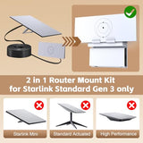 Starlink Mount, Standard Gen 3 Router Wall Mount With Cable Caddy, All In One Wall Holder For Starlink Standard V3 Mesh Router And Power Supply