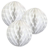 Pack Of 3 Paper Honeycomb Balls For Party Decorations Wedding Birthday Christmas Parties (White, 12" (30 Cm))