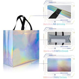Glossy Iridescent Gift Bags 15 Pcs, 12.6X4.7X11 In Non-Woven Reusable Goodie Bags Bulk, With Black Handles & Sturdy Base, Christmas Gift Bags For Birthday, Wedding, Easter, Holiday Party