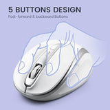 Perixx PERIMICE-721SW Wireless Ergonomic Mouse - 5 Button Optical Design - Silent Clicks - Compatible for Desktop and Laptop PC - Wireless 2.4 GHz - Silver White