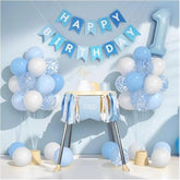 First Birthday Decorations for Boy, Complete Set with Banner, Balloons, Cake Topper