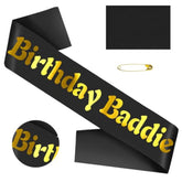 Birthday Baddie Sash With Gold Foil, Black Funny Birthday Sash For Women And Men Official Teenager Sweet 16, 18Th 21St 30Th 40Th 50Th Or Any Other Bday Party Decorations, Gifts