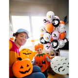 50 Pack Halloween Balloons 12 Inch Pink Black Orange White with Ghost Bat Designs