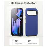 Google Pixel 9 Pro XL Case, Double Layer Drop Protection with 2X Screen Protector, Shockproof Silicone Inner Case & Rugged Outer Cover Phone Case for Google Pixel 9 Pro XL 2024, Blue