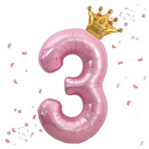 40 Inch Pink Number 3 & Mini Crown Balloon For Birthday Party Decorations, 3Rd Birthday Party Decorations Pink Theme Party Balloons Decorations Supplies