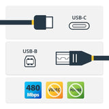 0.5m USB C to USB B Printer Cable - M/M - USB 2.0 - USB C to USB B Cable - USB C Printer Cable - USB Type C to Type B Cable
