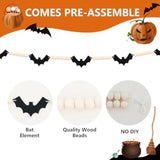 Happy Halloween Garland Banner Black Felt Bats with Wood Beads for Party Decor