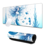 Cute Mermaid Large Gaming Desk Mat,Rubber Non-Slip Nautical Mouse Pad,31.5X11.8X0.12In Extended Fish Coral Seahorse Mousepad,Game Lover Mice Pads Gifts,Office Home Deskmat Decor