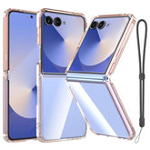 For Samsung Galaxy Z Flip 7 Case With Lanyard Wrist Strap,Clear Anti Yellowing Phone Cover, Ultra-Thin Slim Fit Hard Pc Transparent Protective Case For Samsung Z Flip7,Rose Gold