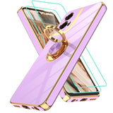 For Motorola Moto G 5G 2024 Case: Moto G Play 5G 2024 Case With 2Pcs Screen Protector,360° Rotation Ring Holder Magnetic Kickstand,Plating Gold Edge Soft Tpu Protective Cover, Light Purple