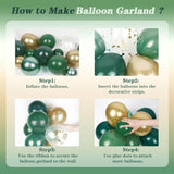 147Pcs Green Balloon Garland Arch Kit, Dark Emerald Green And Gold Balloons For Wild One Jungle Birthday Graduation Safari Baby Shower Decorations