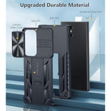 For Samsung Galaxy S24-Ultra Case: Rugged Protective S24 Ultra 5G Mobile Phone Cover With Kickstand & Slide | Tpu Shockproof Textured Bumper Military Grade Drop Protection, 6.8 Inch Black