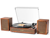 Vinyl Record Player with External Speakers, 3-Speed Bluetooth Input Turntable, PC Recording, Stereo Speakers, RCA Out, AUX in, Auto Stop, Gold Trim,
