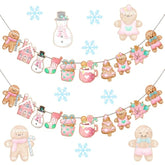 2 Pack Christmas Gingerbread Decorations Wooden Gingerbread Theme Garland Banner Hanging Tree Ornaments Christmas Bunting Banner For Party Holiday Wall Home Fireplace (Candy Style,Pastel Color)