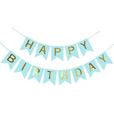 Teal Happy Birthday Banner With Shiny Gold Letters, Swallowtail Design Hanging Signs Party Decorations
