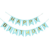 Teal Happy Birthday Banner With Shiny Gold Letters, Swallowtail Design Hanging Signs Party Decorations