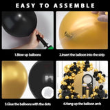 134 Pc Black Gold Balloon Garland Kit Various Sizes for Graduation Birthday Party
