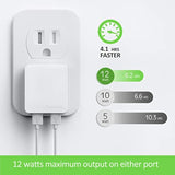 Dual Port Ultra Thin Flat Usb Wall Charger With Smart Ic, 2 Pack