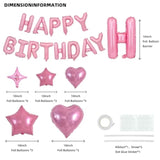 35PCS Light Pink Happy Birthday Decorations, 16" Foil Banner & Star Balloons for Parties