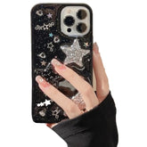 For Iphone 16 Pro Max Case Bling Stars 3D Hearts Diamond Twinkle Star Glitter Y2K Spark Luxury Girly Aesthetic Personalized Design For Women Girls Teens Tpu Case, 6.9", Black